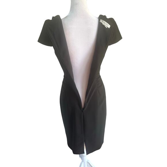 Kay Unger New York Black Hourglass Ruffle V Neck Coctail Dress 6 LBD Medium euc - Picture 7 of 11